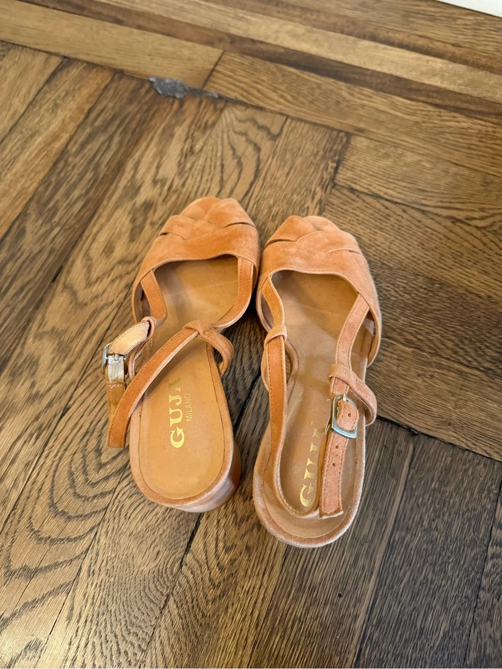 GUJA Milano Peach/Orange Suede Block Heel Sandals - Women